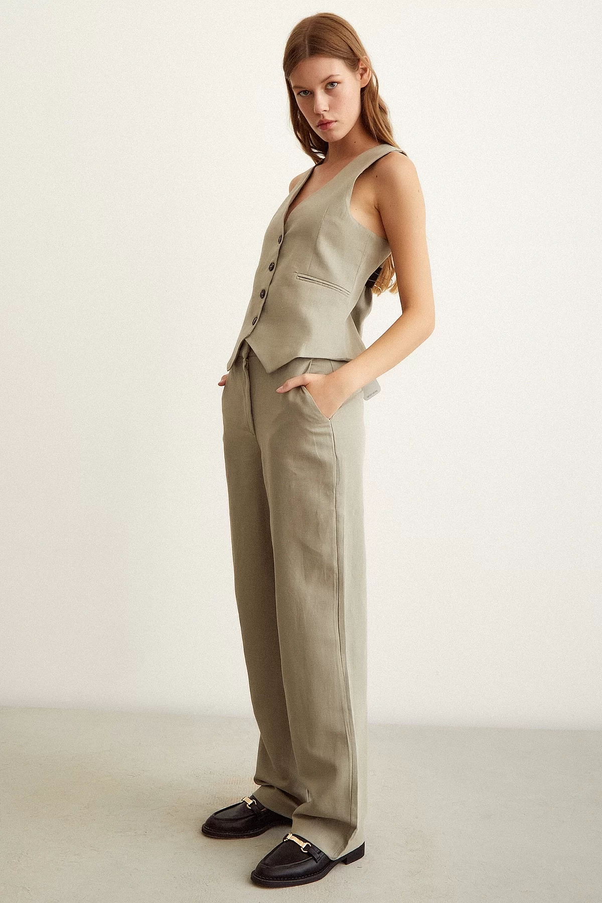 High Waist Linen Pants Gray