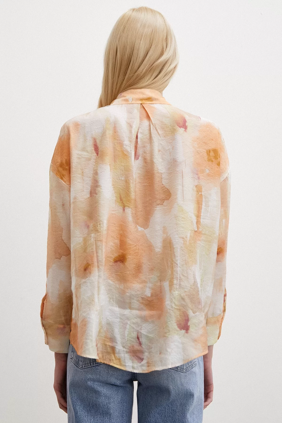 Patterned Oversized Shirt Orange