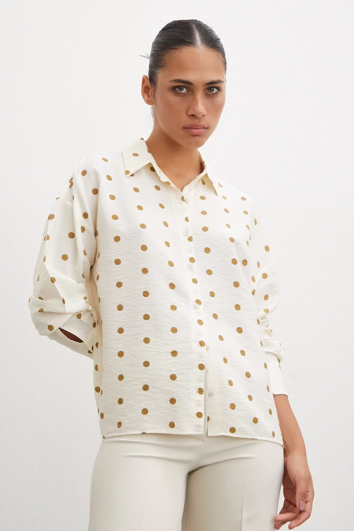 Polka Dot Oversized Shirt Brown