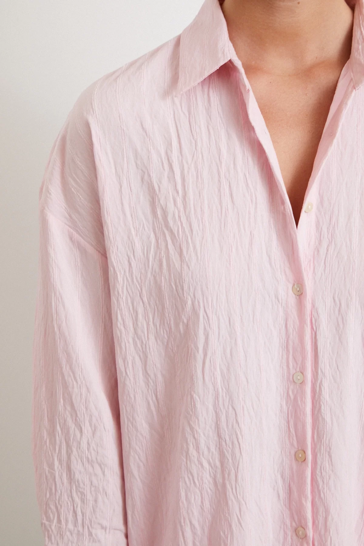 Kabartma Çizgili Oversize Gömlek Pembe