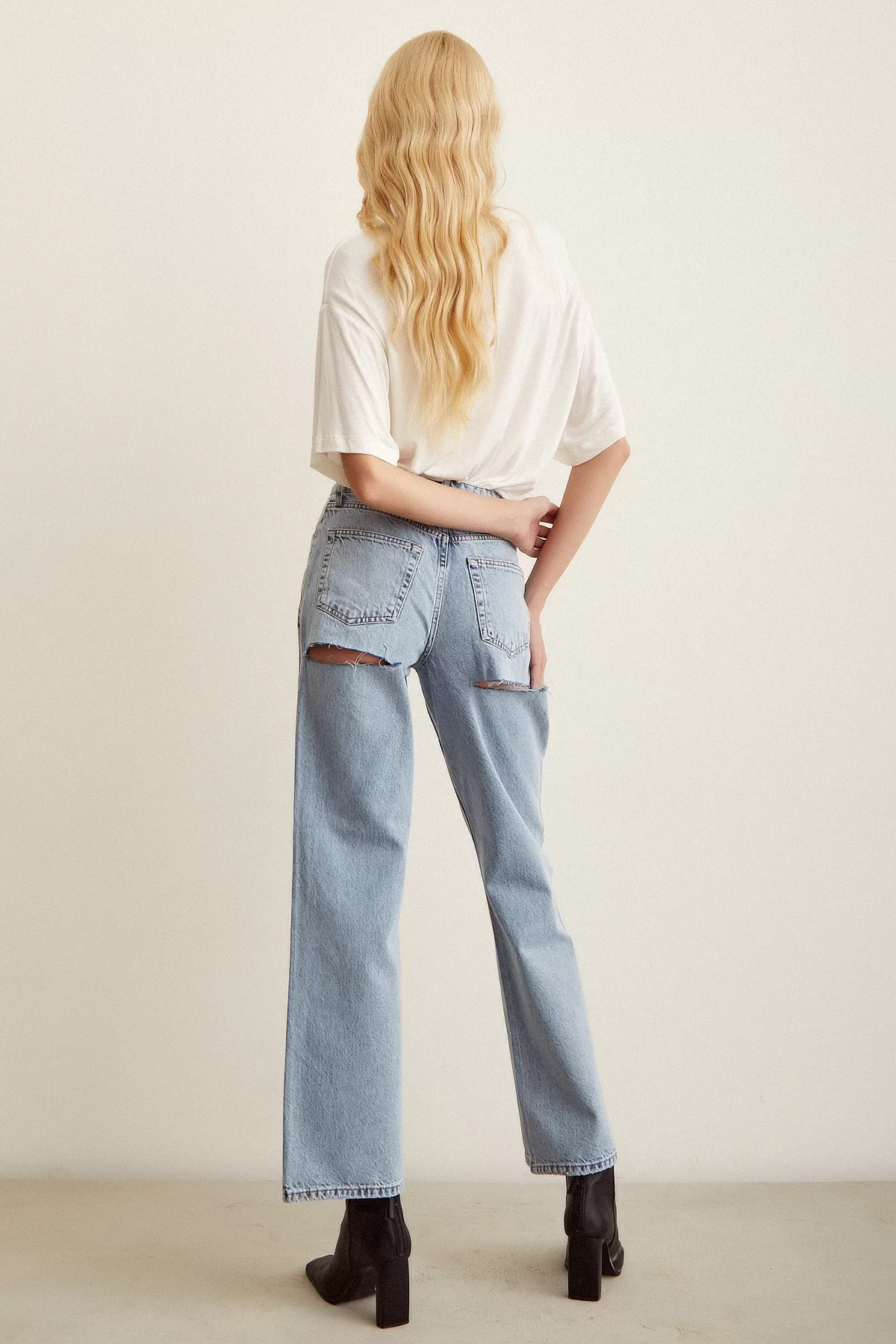 Ripped High Waist Wide Leg Jeans Ice Blue