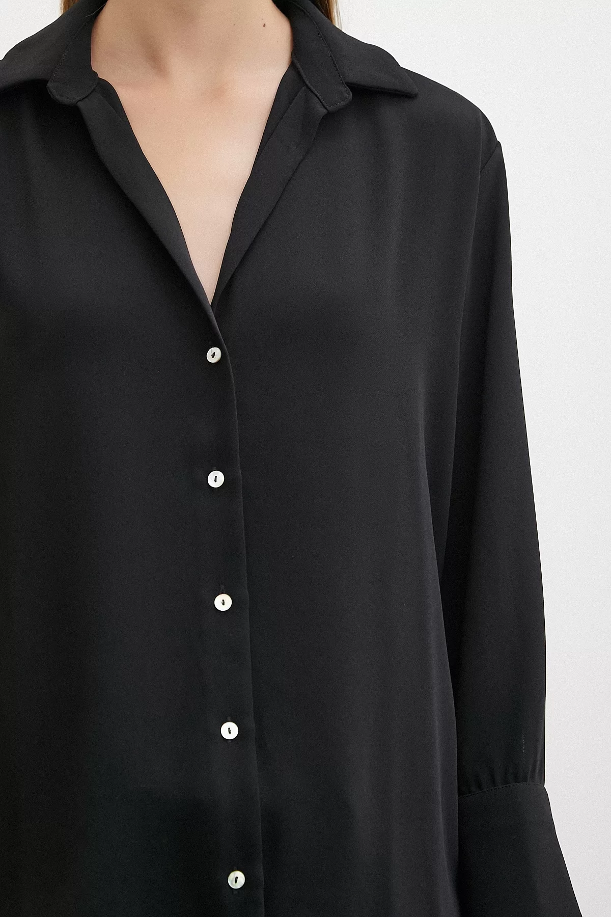 V Neck Polyester Shirt Black