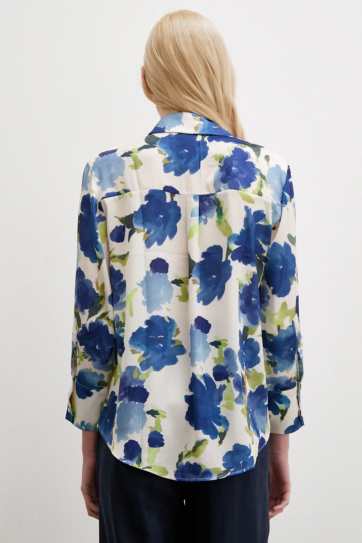 Multicolored Floral Patterned Shirt Blue