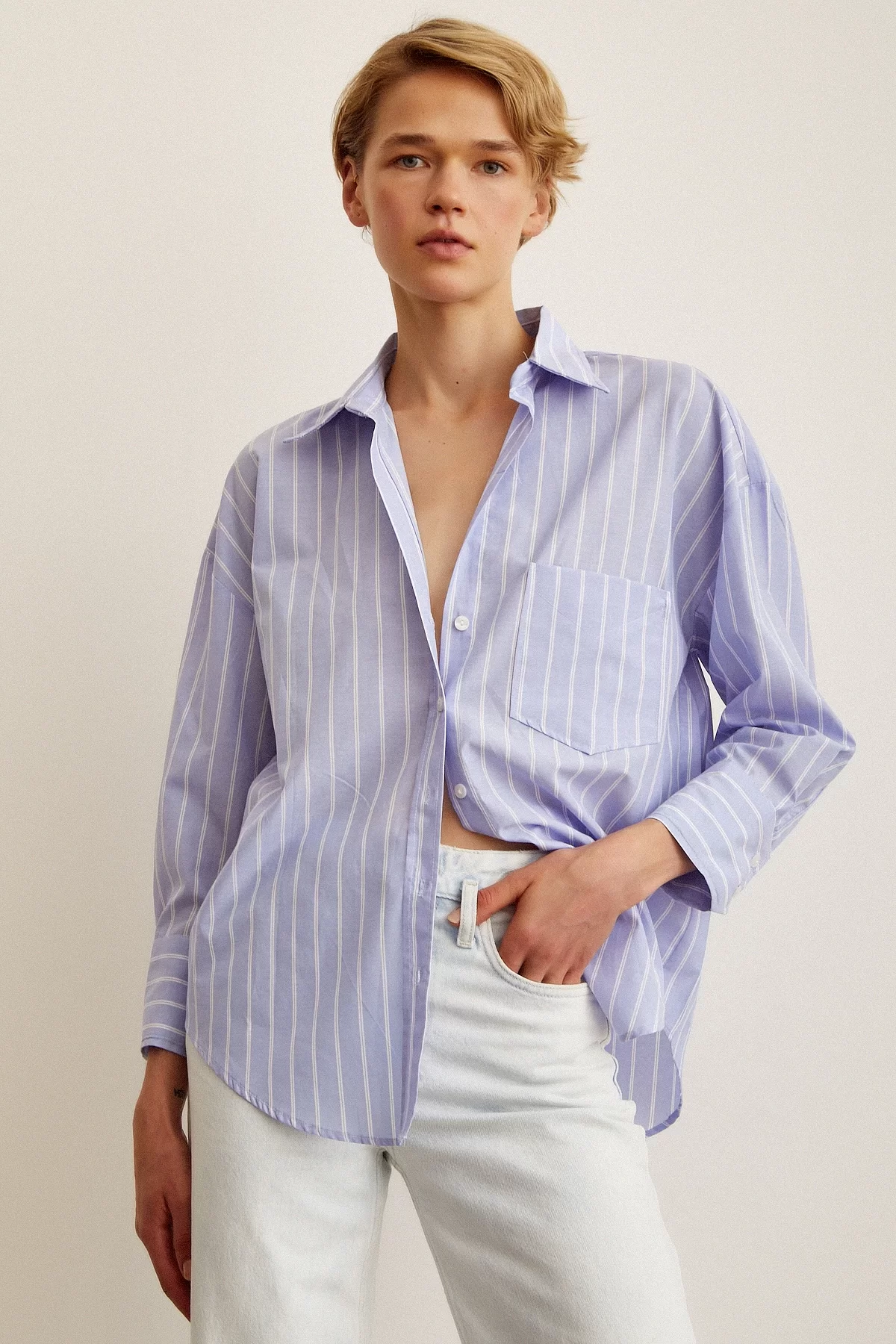 Striped Poplin Shirt Light Blue