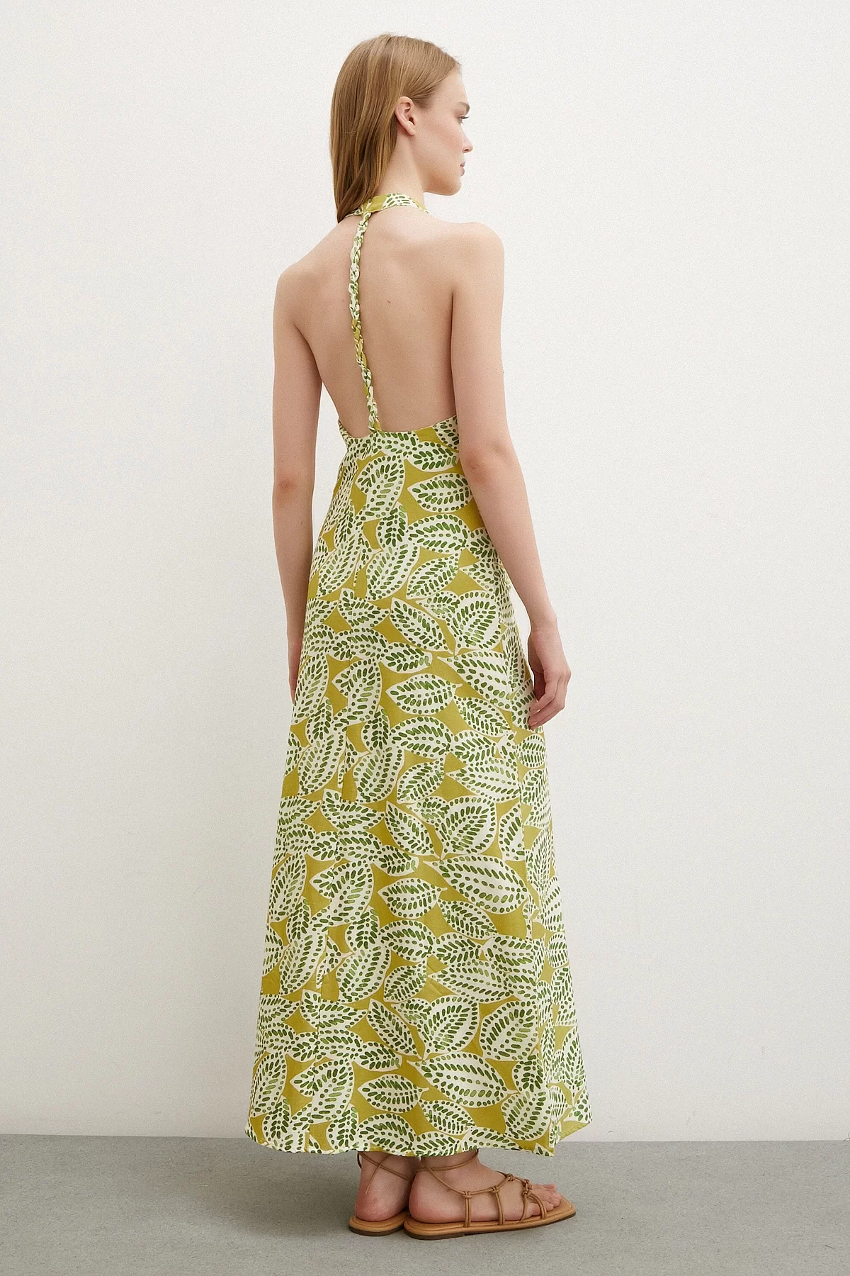 Plunging Neckline Maxi Dress Green