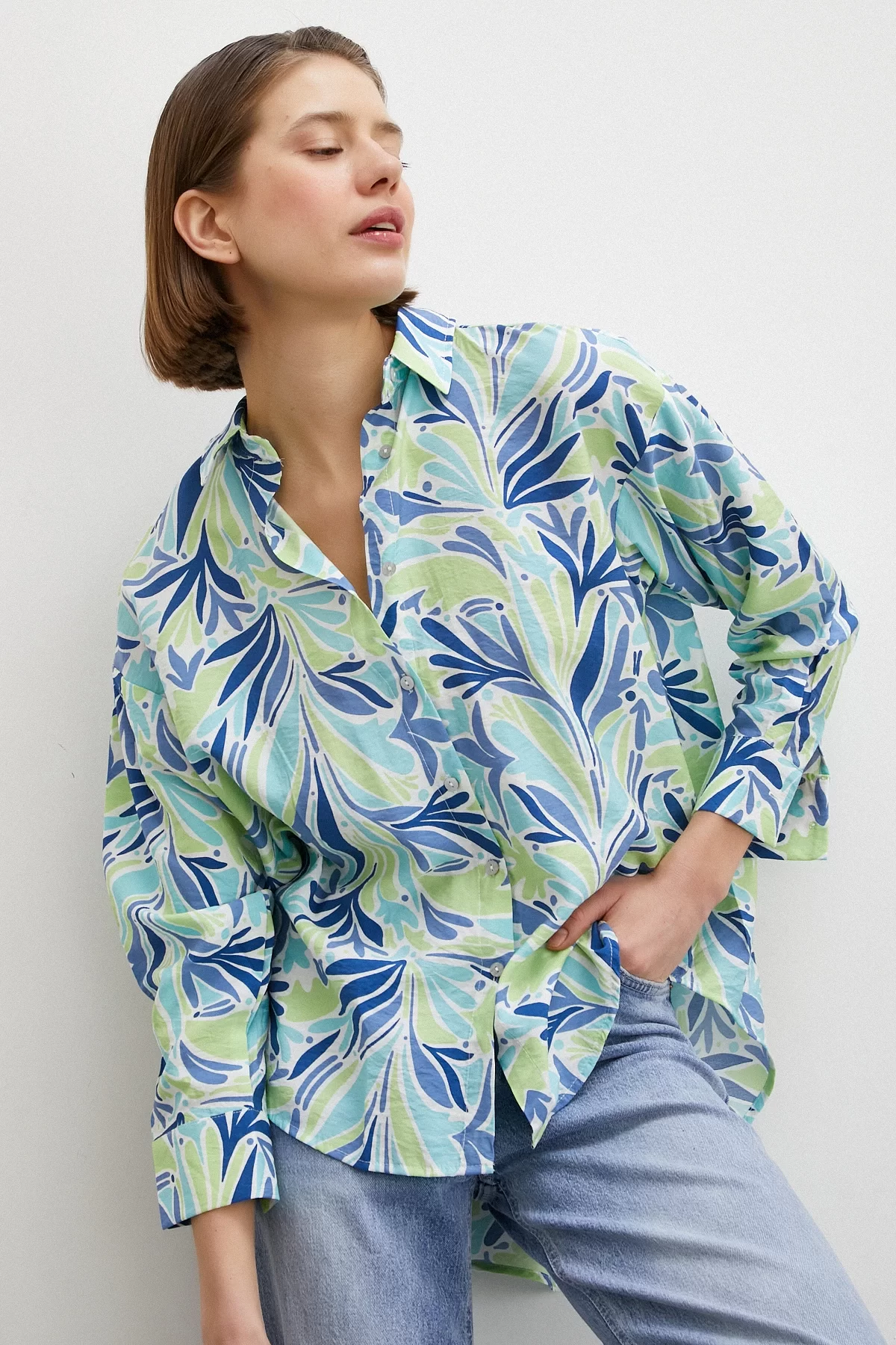 Printed Modal Shirt Blue