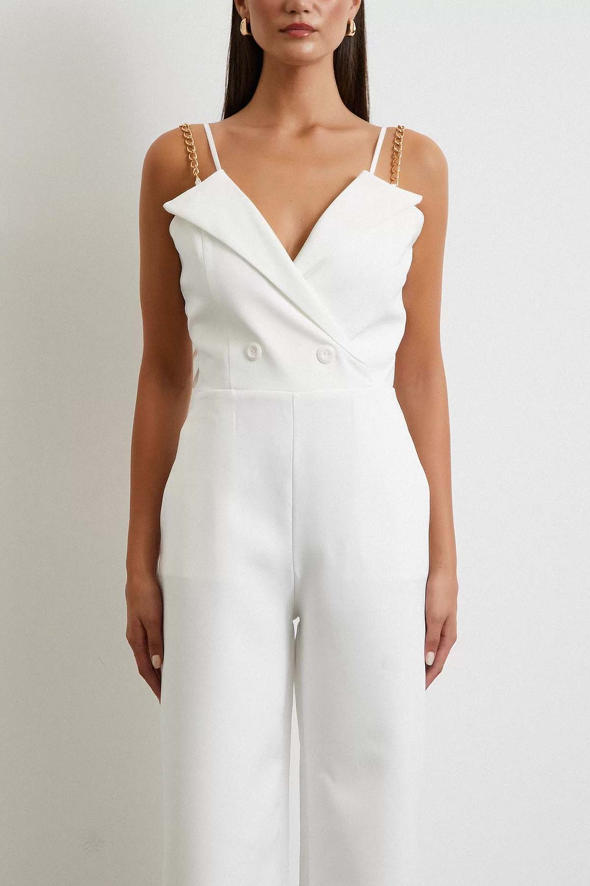Träger-Overall mit Details Weiß