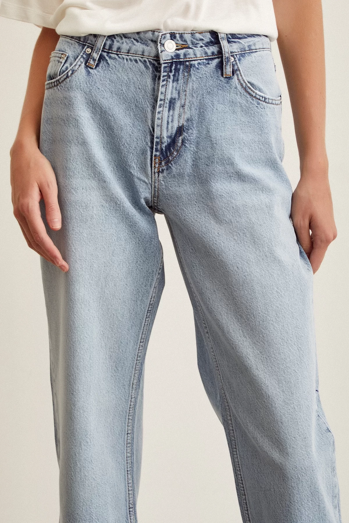 Ripped High Waist Wide Leg Jeans Ice Blue