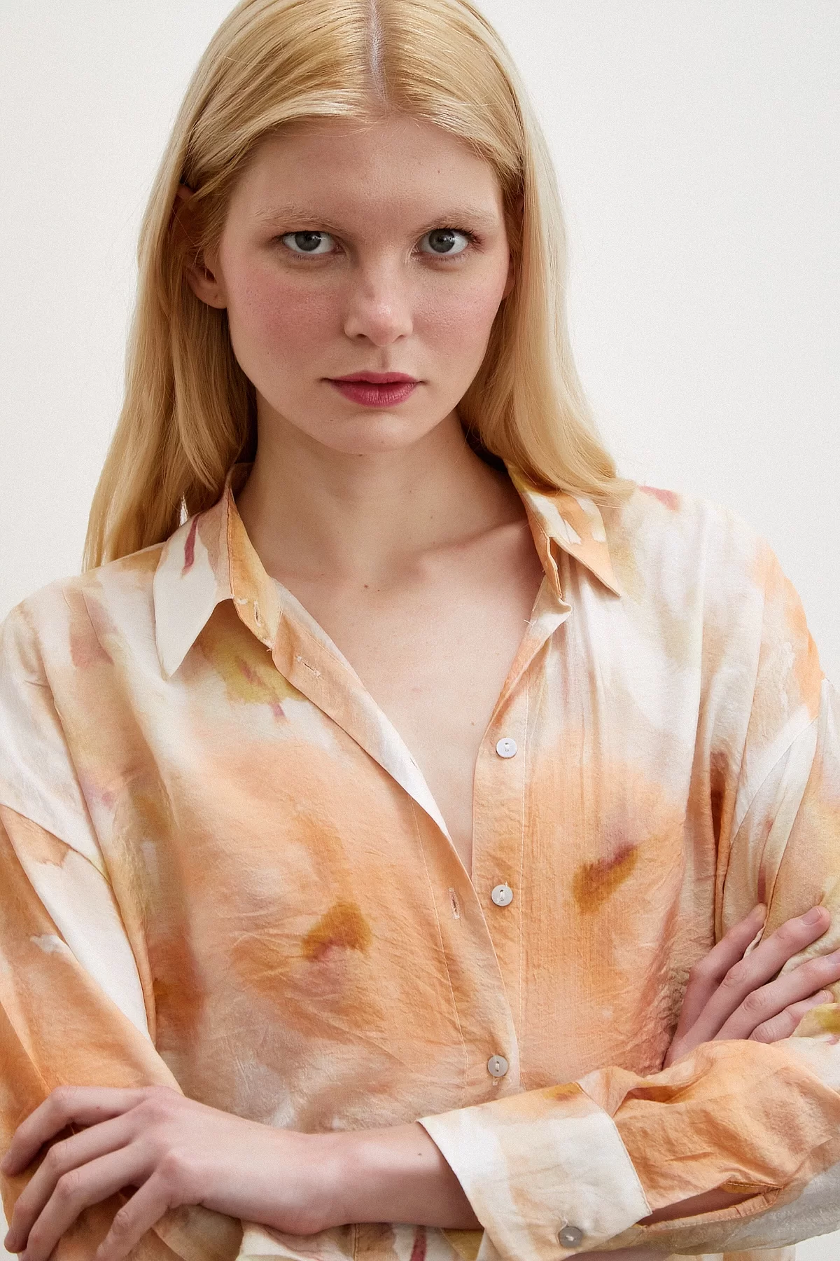 Patterned Oversized Shirt Orange