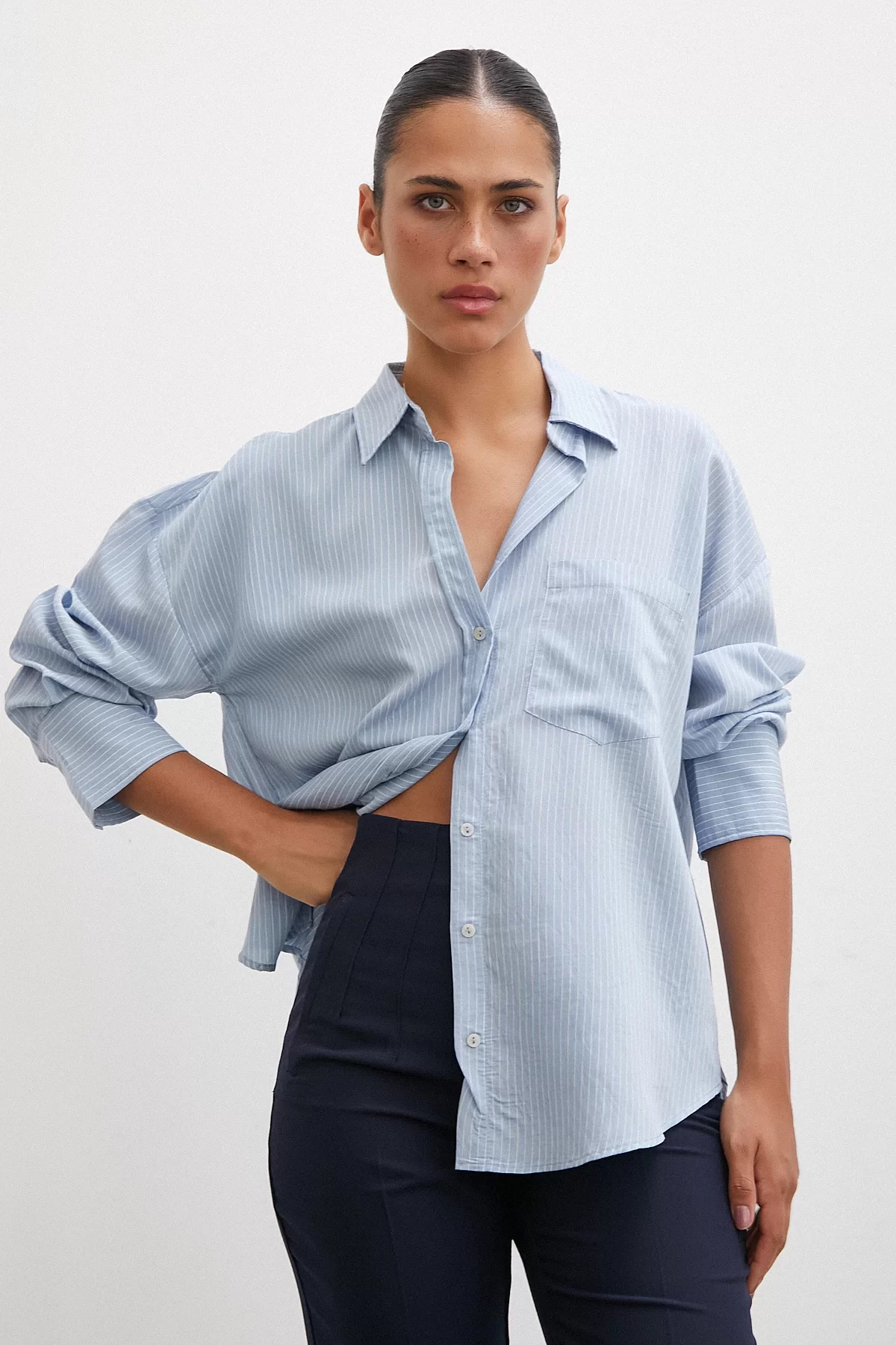 Pocket Striped Shirt Blue