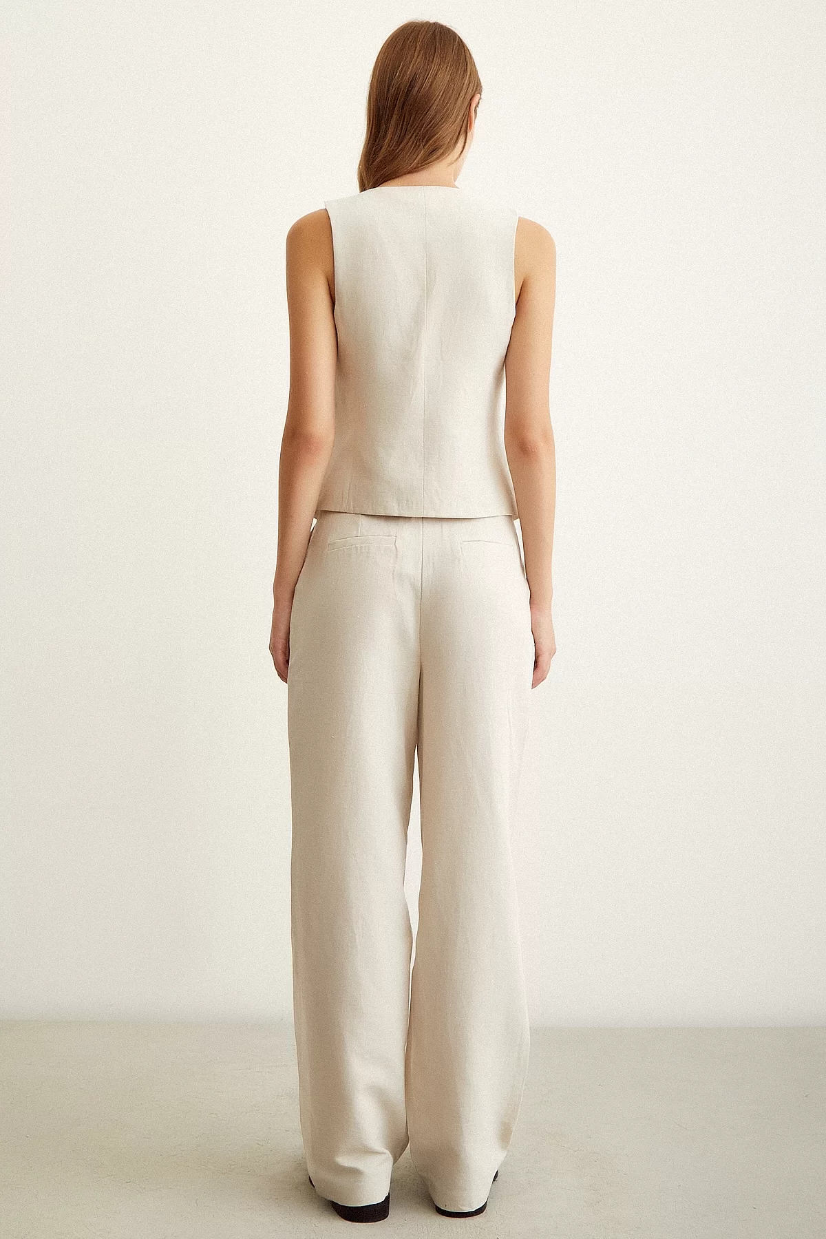 High Waist Linen Trousers Beige