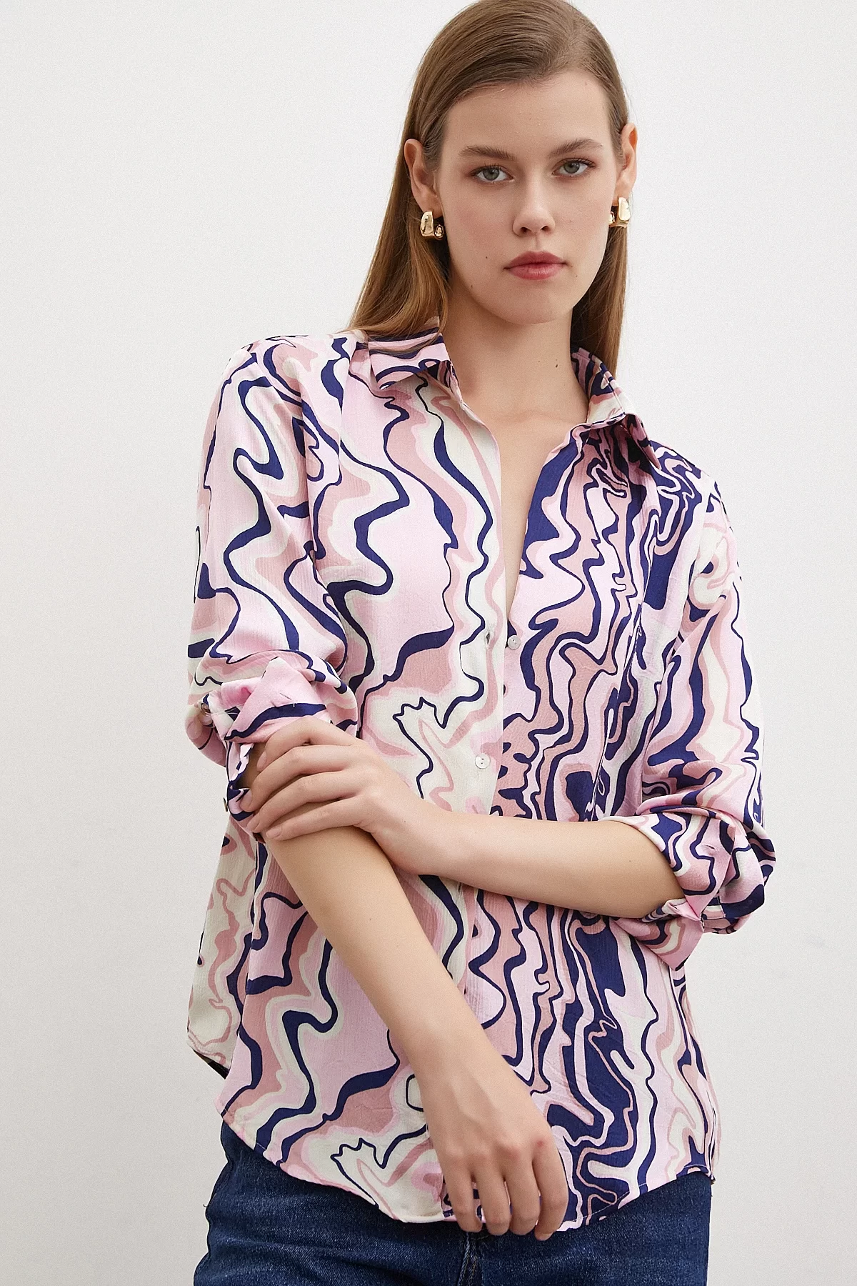 Wave Effect Basic Shirt Pink