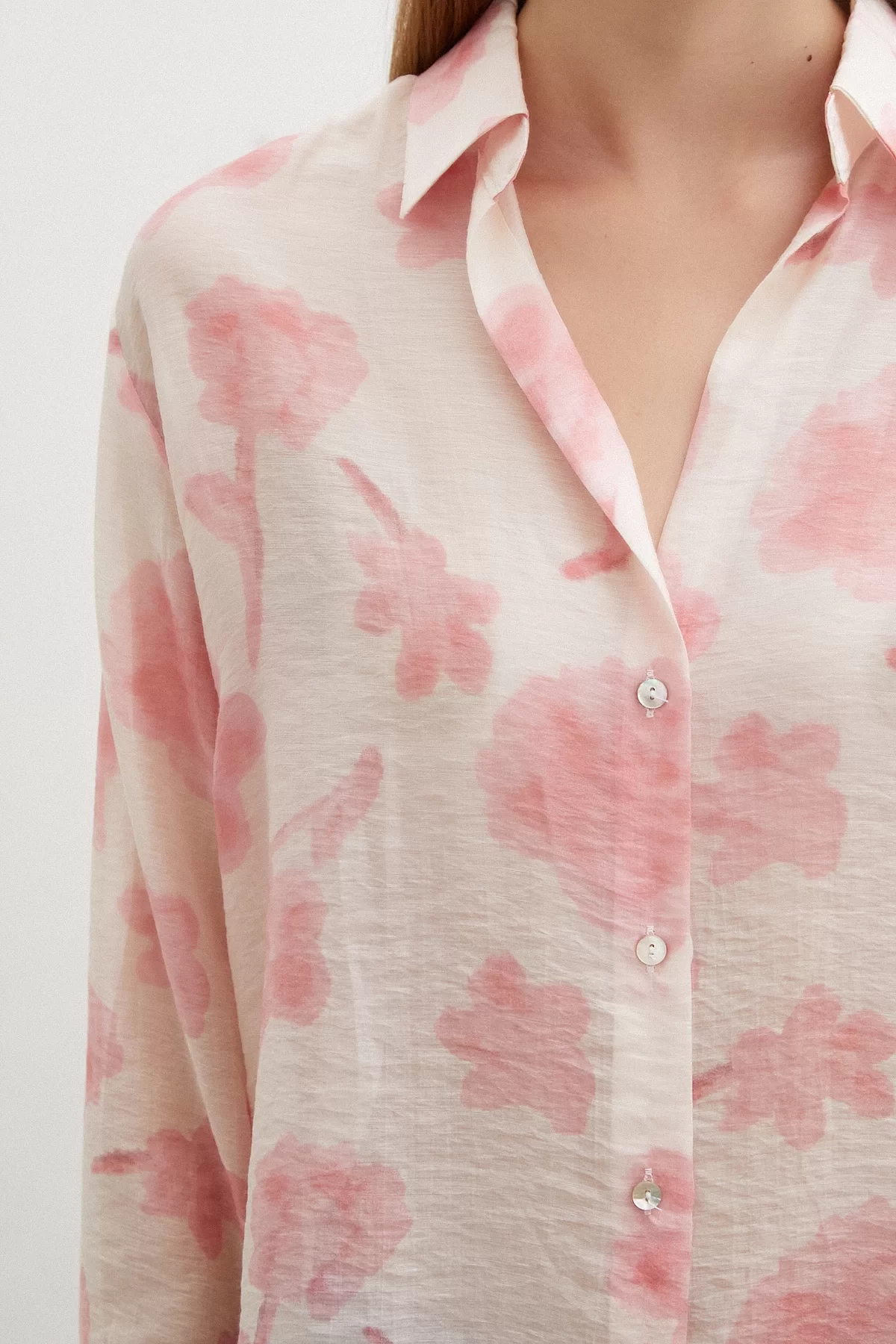 Organza Patterned Tulle Shirt Pink