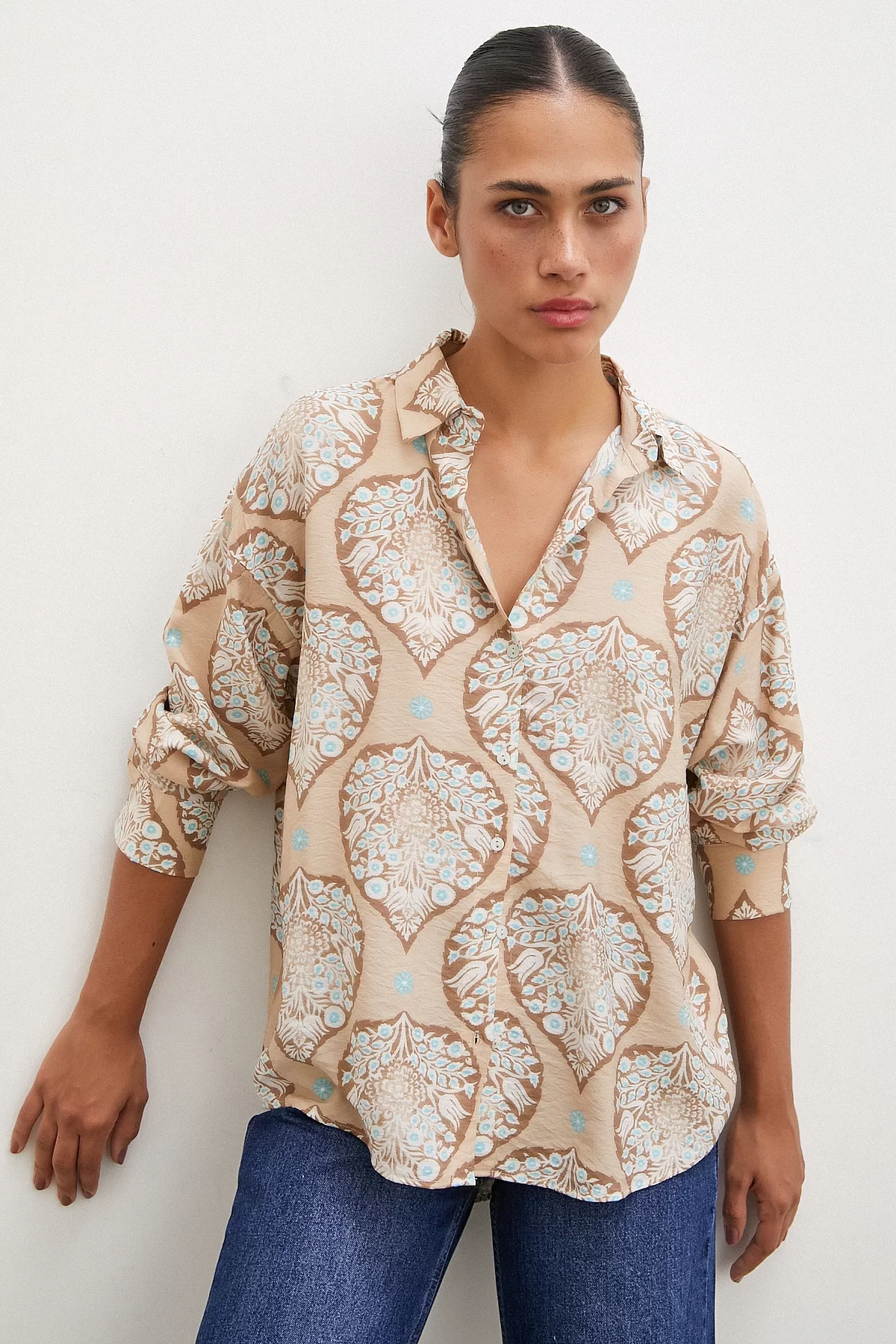 Ceramic Patterned Modal Shirt Coffee