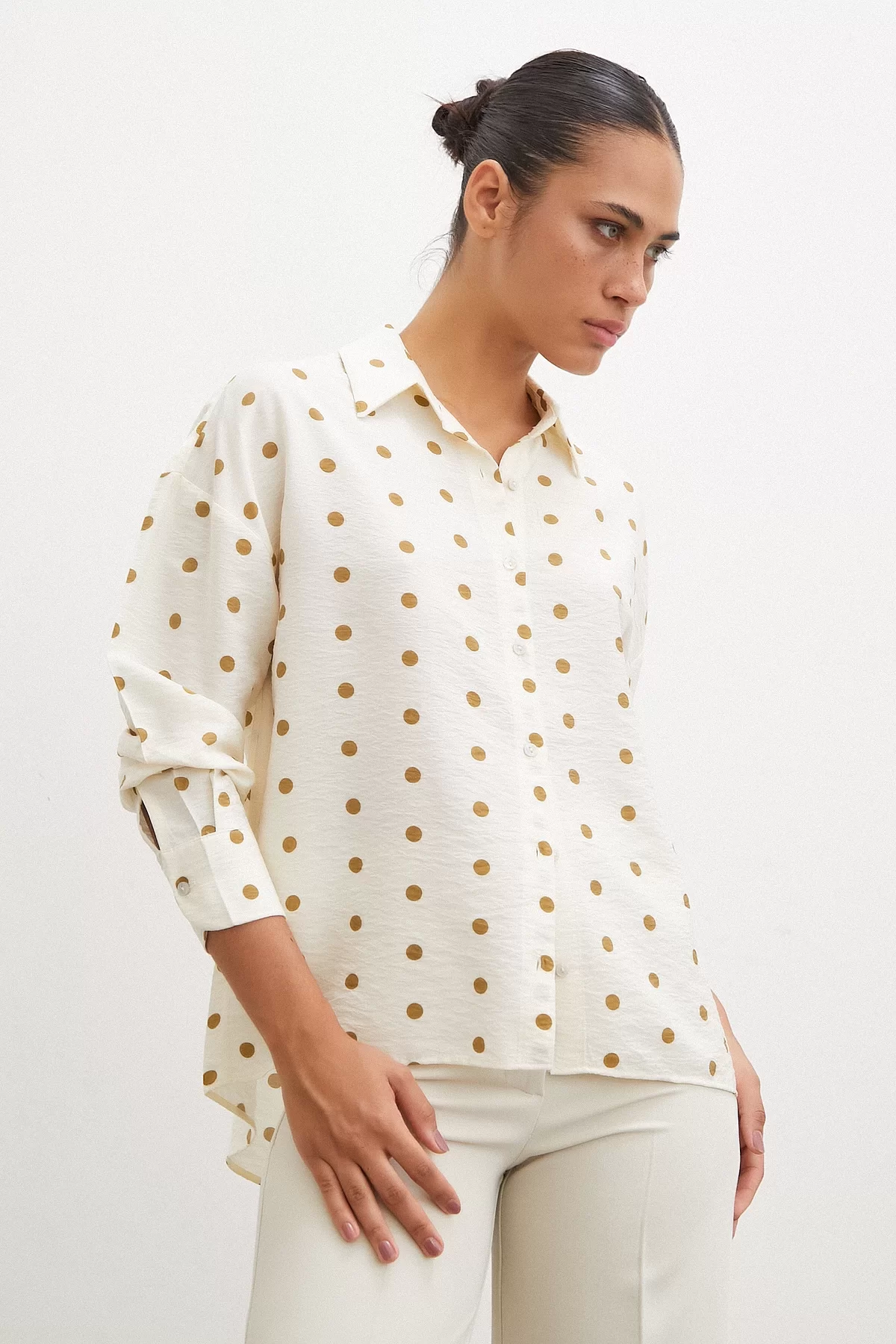 Polka Dot Oversized Shirt Brown