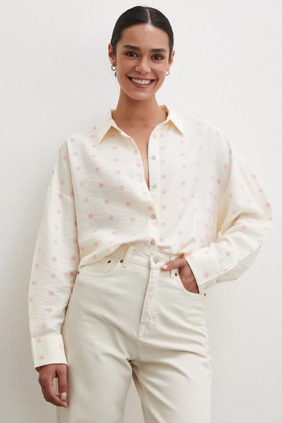 Polka Dot Oversized Shirt Pink