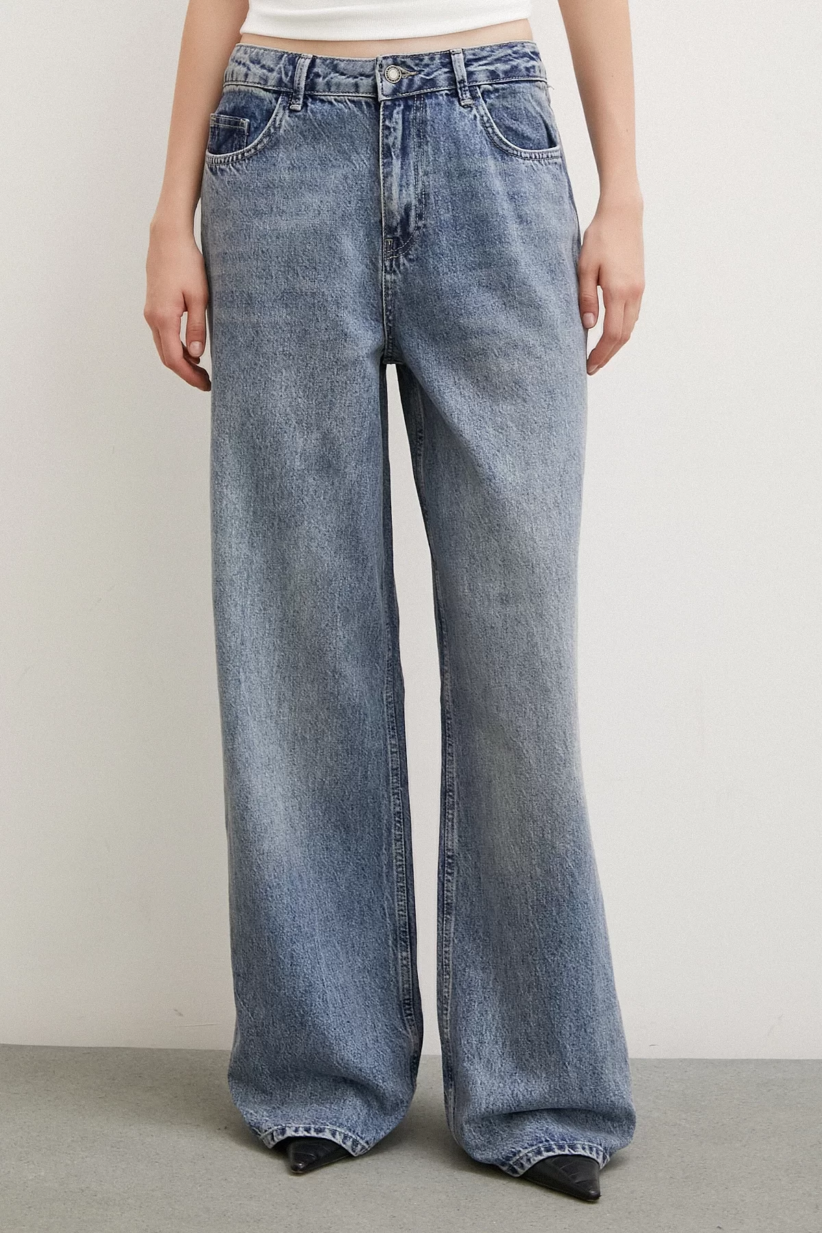 Yüksel High Waisted Wide Leg Jeans Navy