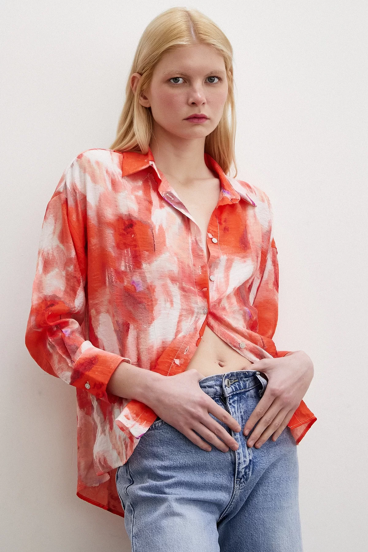 Patterned Oversized Shirt Pink