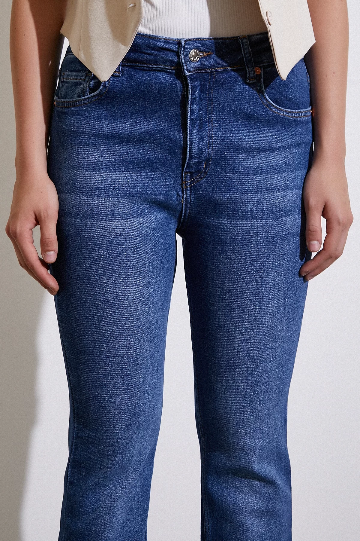 High Waisted Flare Leg Jeans Navy Blue