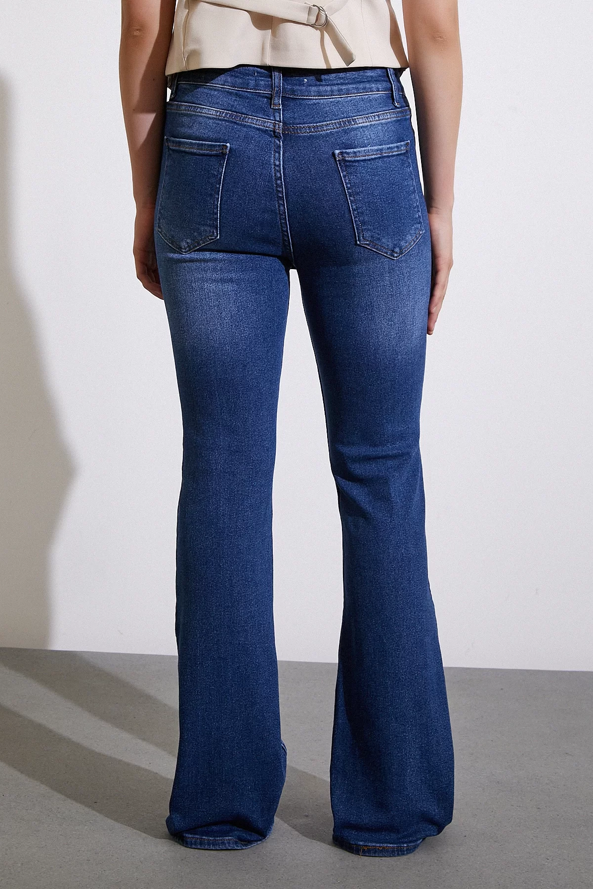 High Waisted Flare Leg Jeans Navy Blue