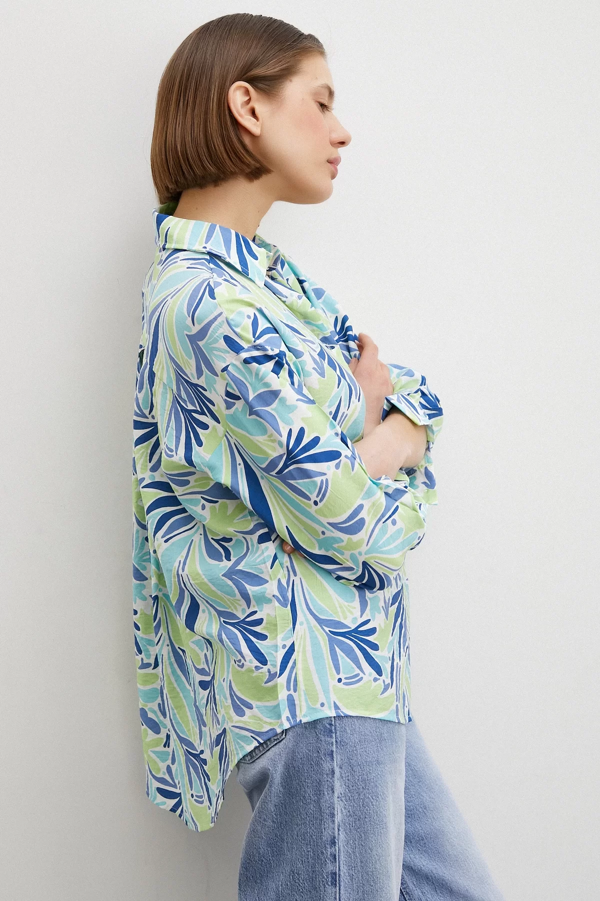 Printed Modal Shirt Blue