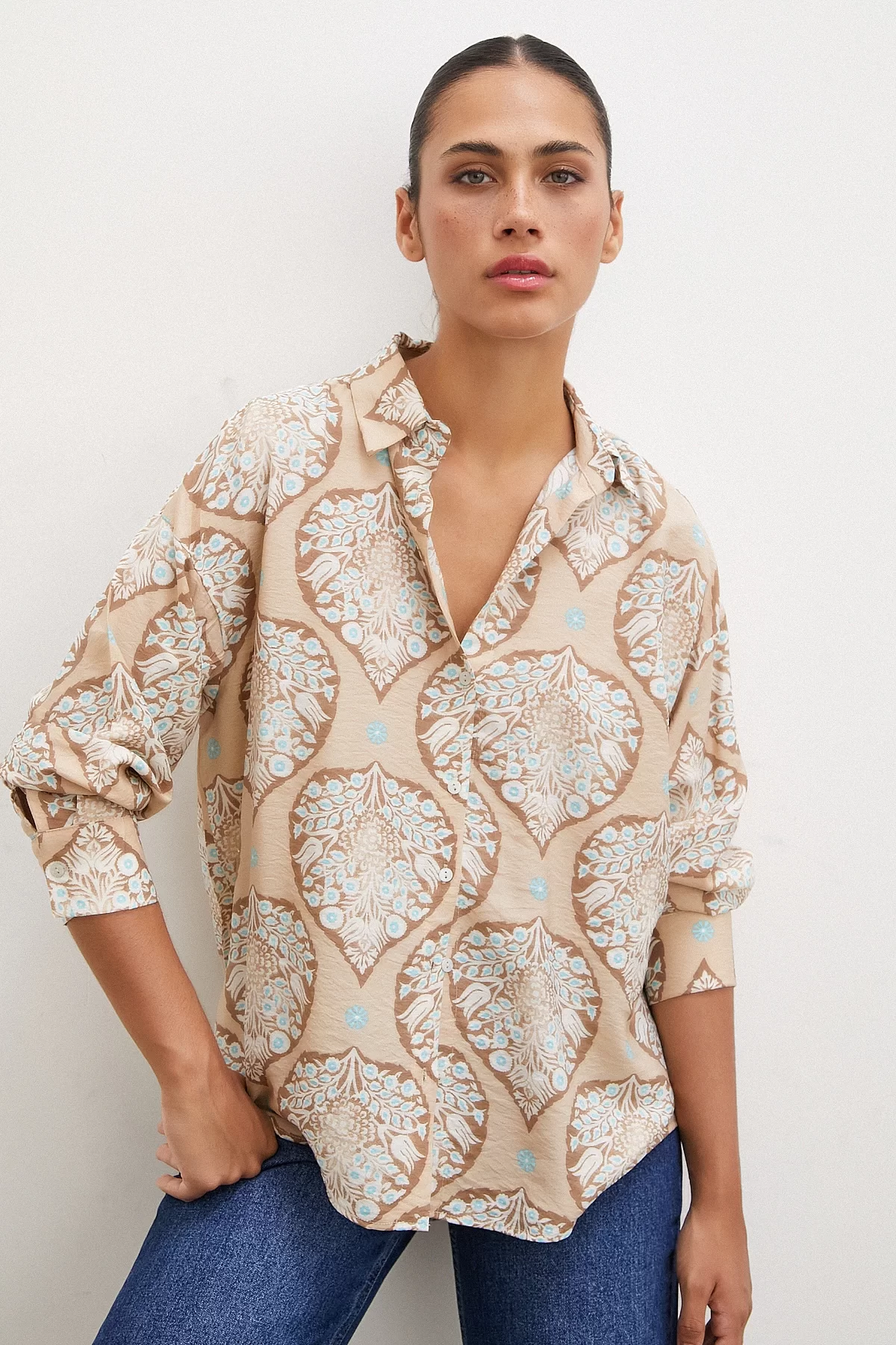 Ceramic Patterned Modal Shirt Coffee