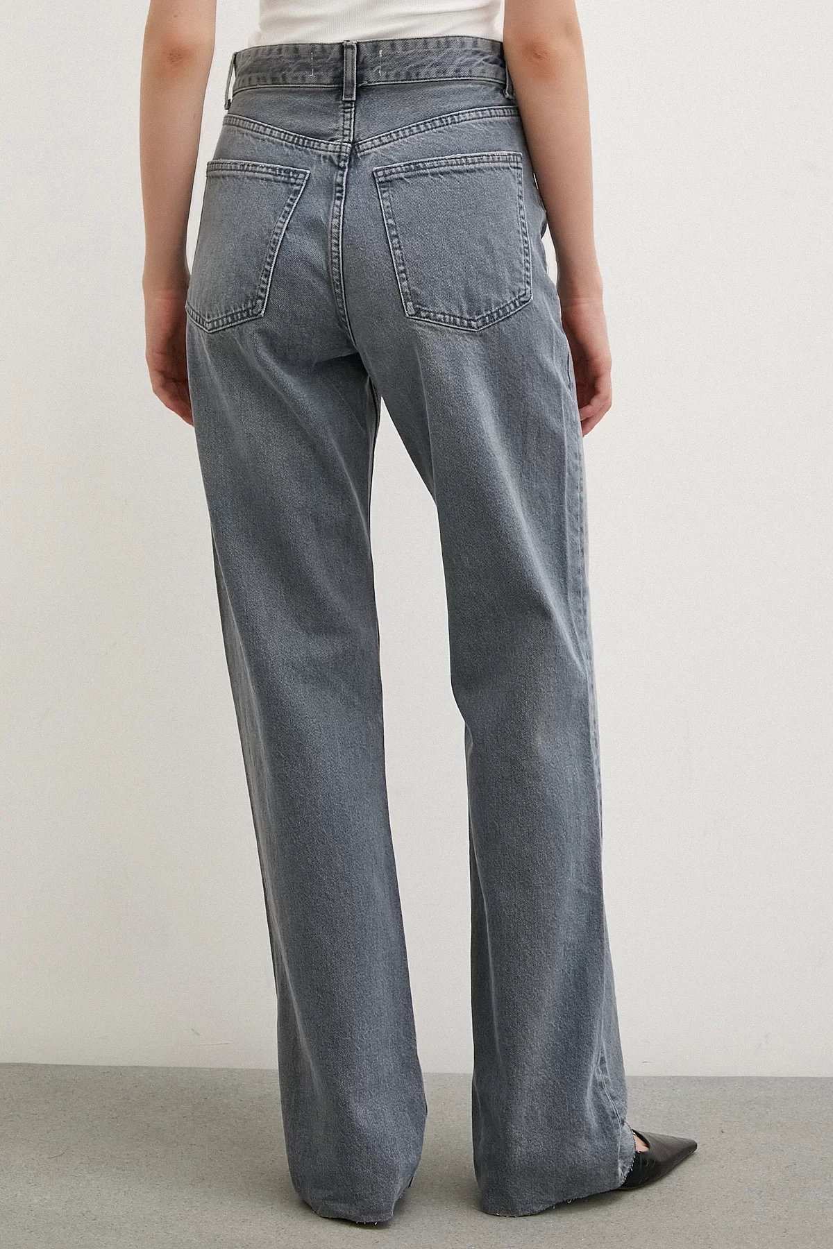 High Waist Cut-off Wide Leg Jean Smoke