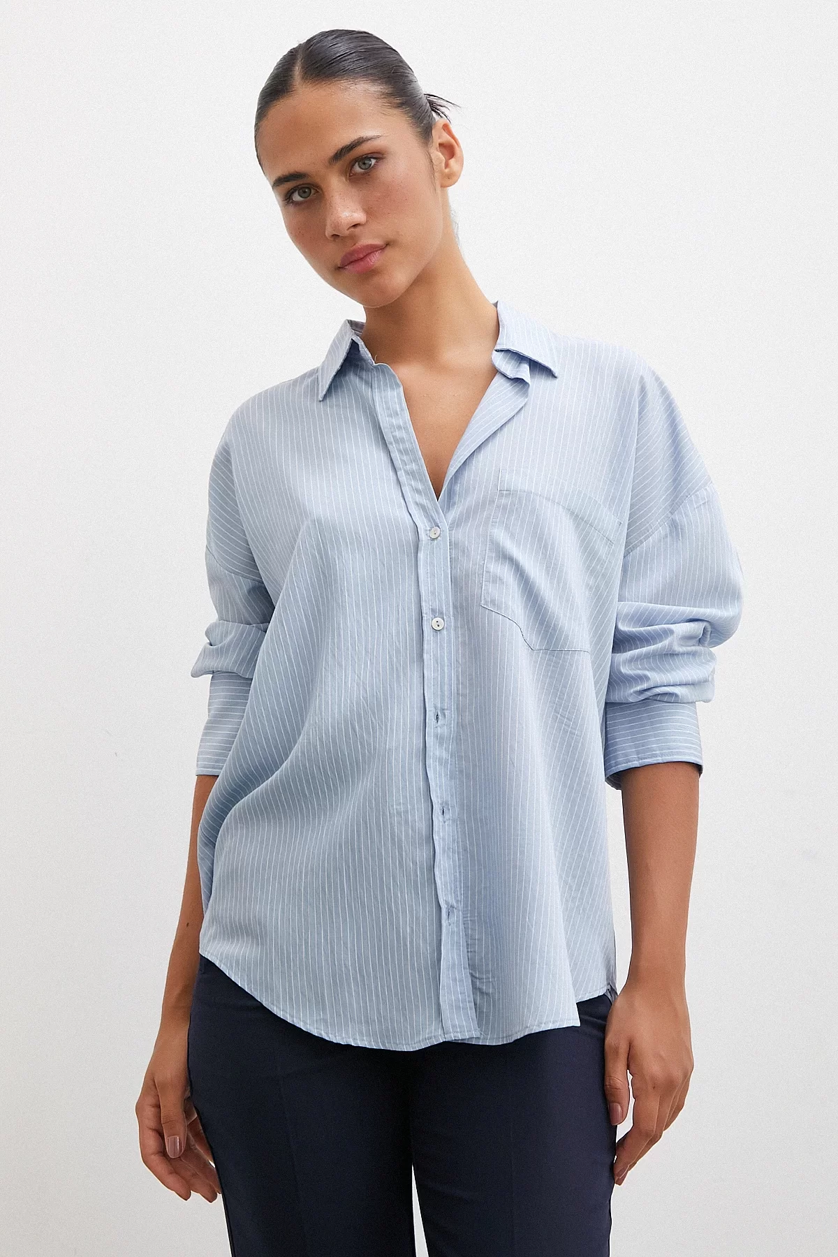 Pocket Striped Shirt Blue