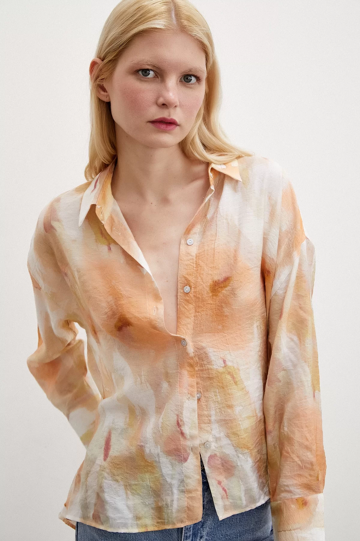 Patterned Oversized Shirt Orange