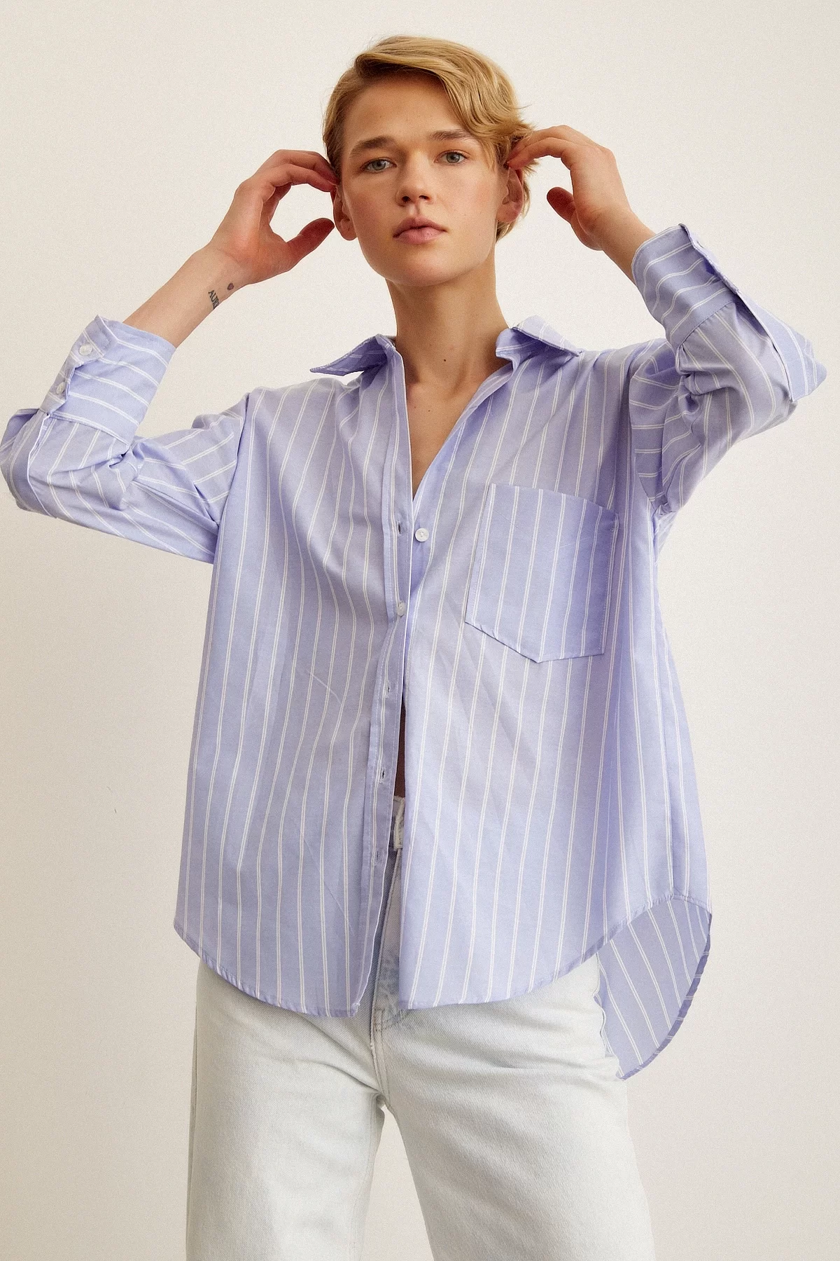 Striped Poplin Shirt Light Blue