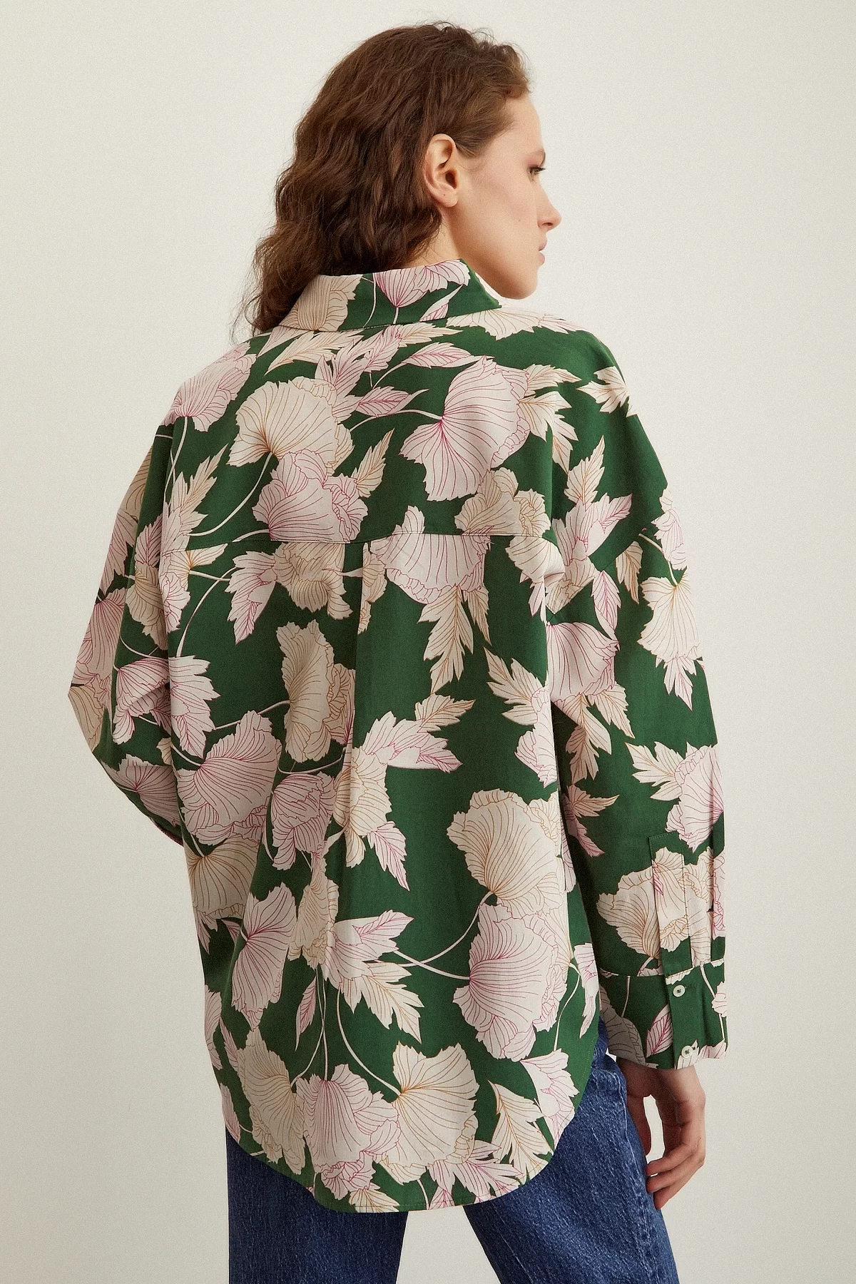 Floral Patterned Poplin Shirt Green