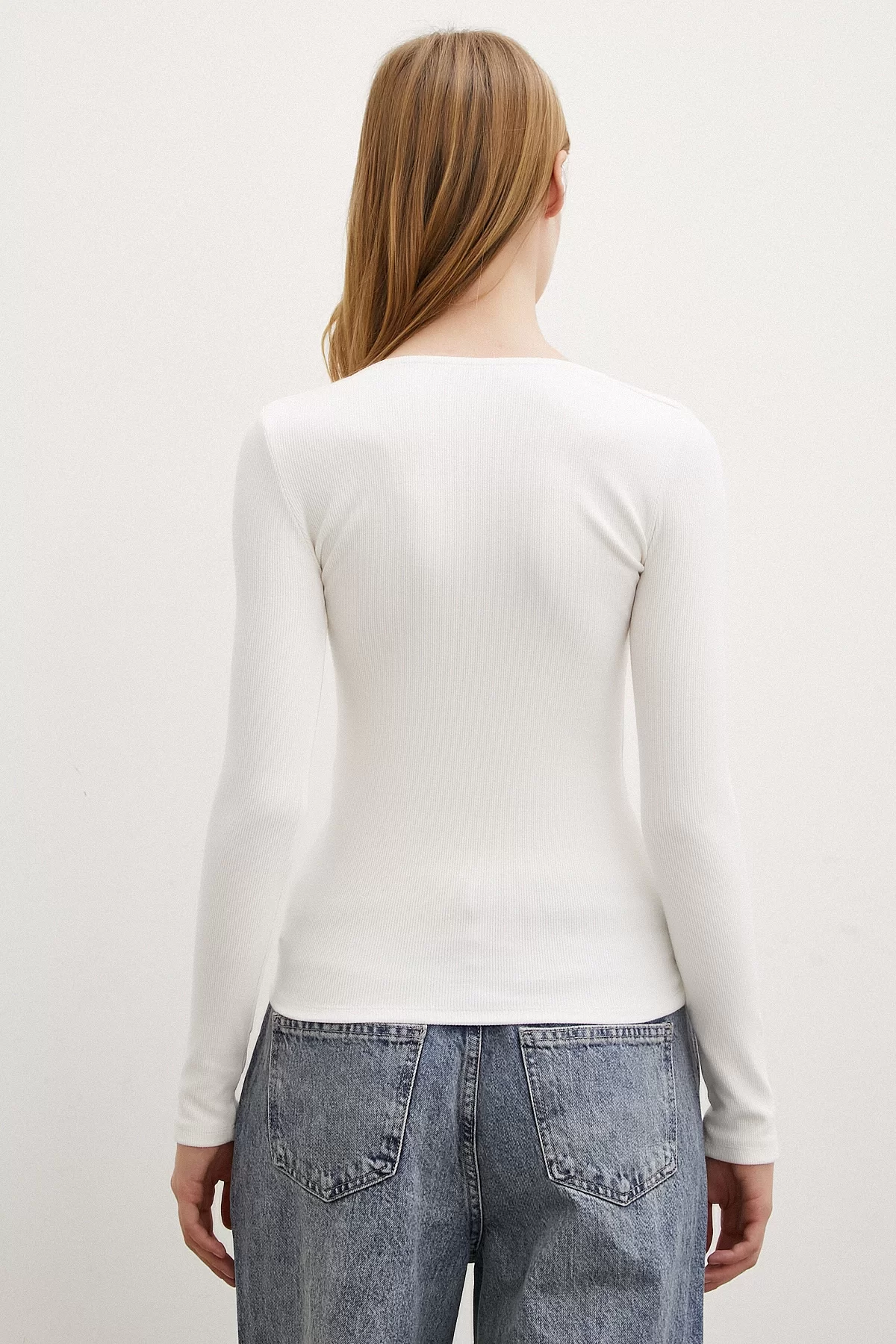 V Neck Long Sleeve Blouse White