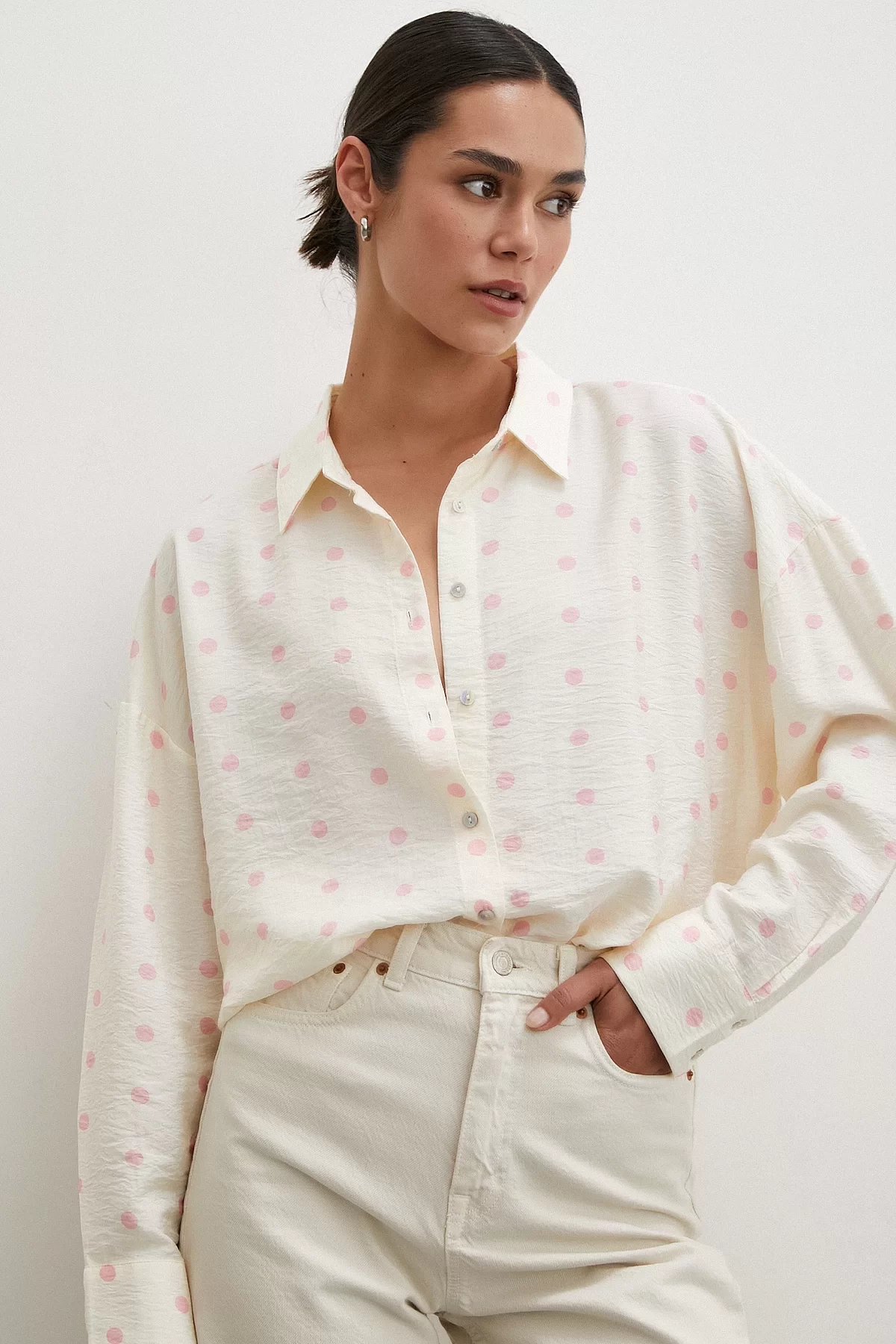 Polka Dot Oversized Shirt Pink