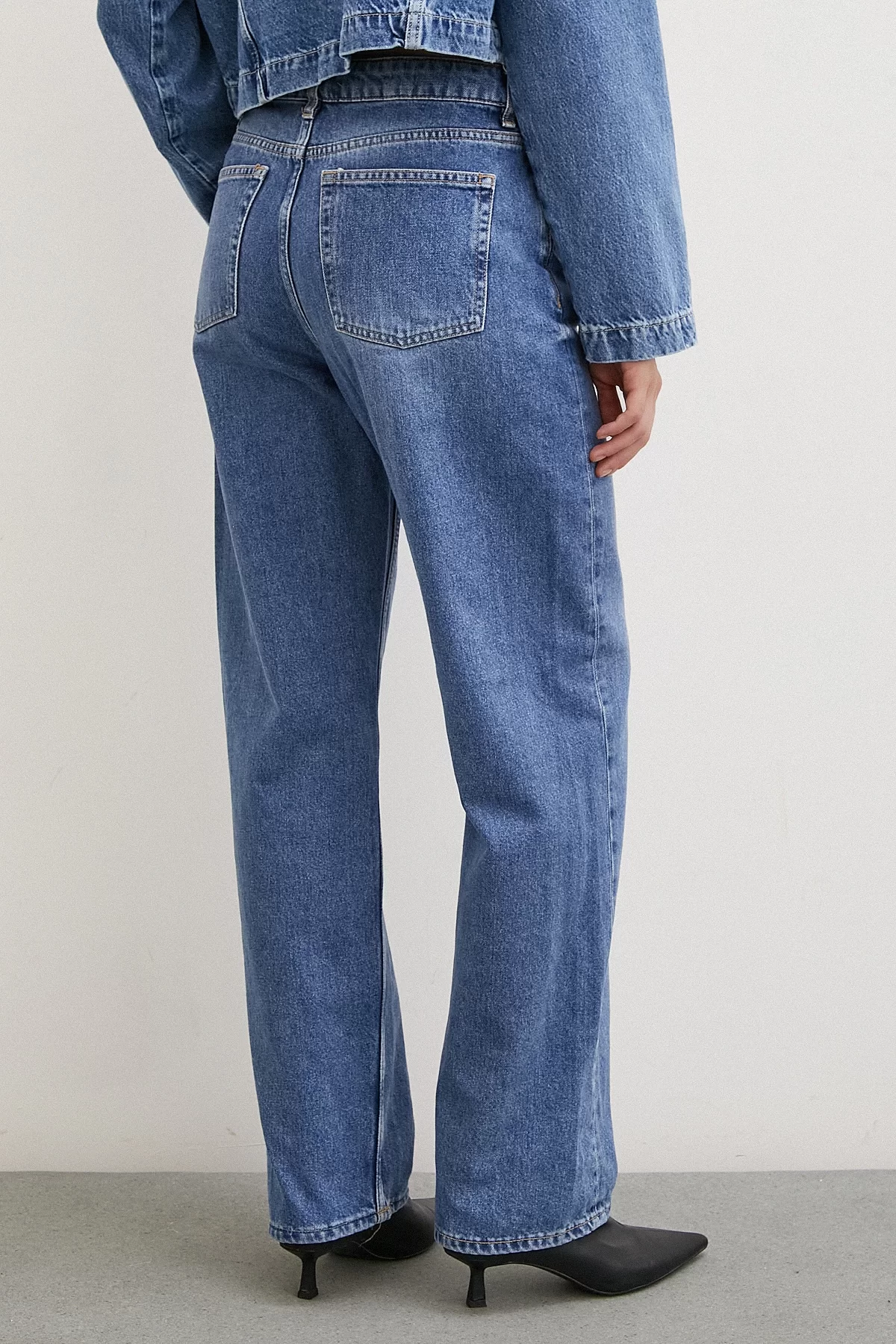 High Waist Button Closure Mom Jeans Blue