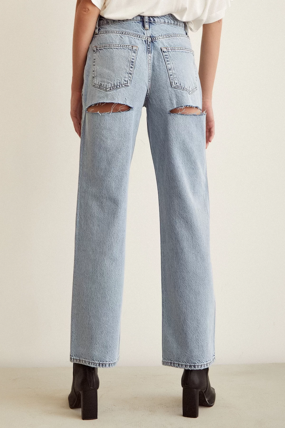 Ripped High Waist Wide Leg Jeans Ice Blue