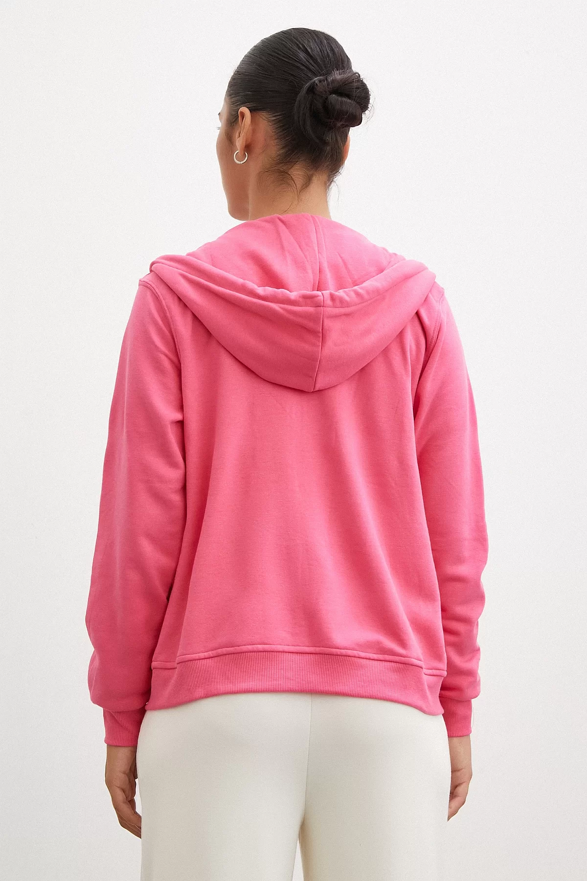 Fermuarlı Kapüşonlu Sweatshirt Pembe