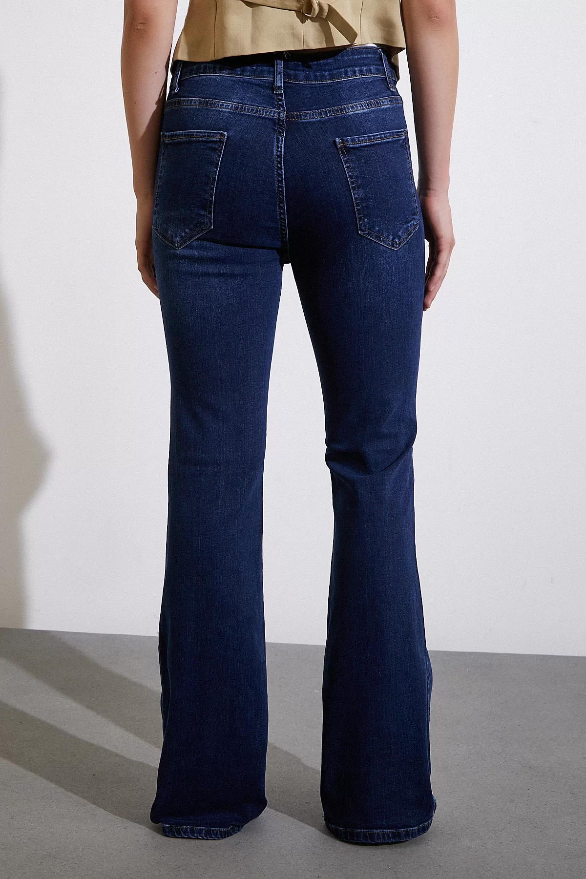 Hoher Taille Spanische Saum Jeans Dunkelblau