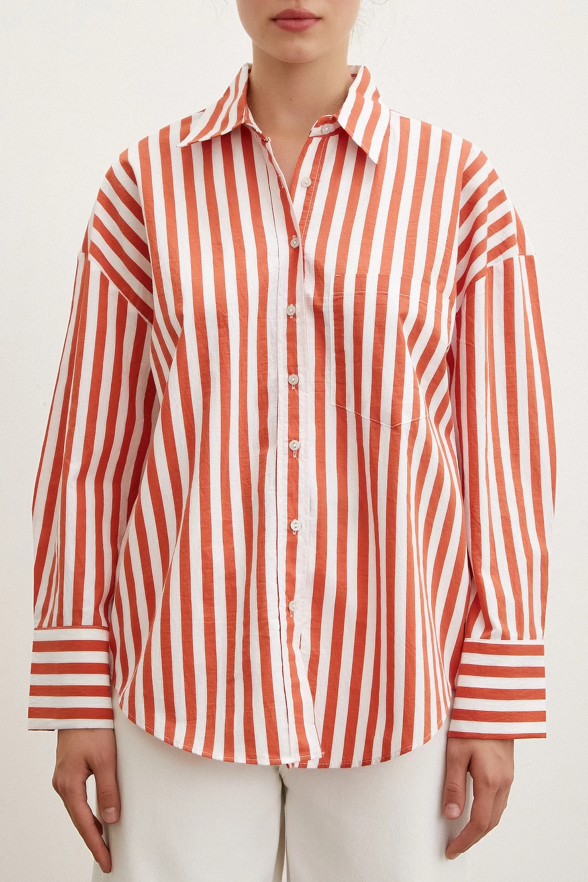 Pocket Striped Shirt Orange