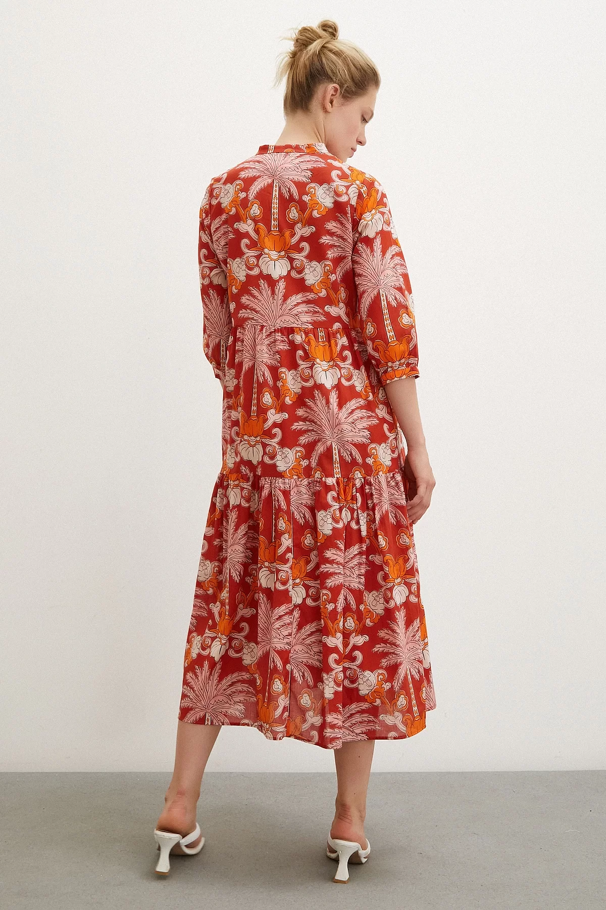 High Neck Patterned Maxi Dress Orange