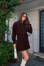 Hırka Etek Triko Takım Kahve