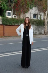 Kemerli Tay Flock Ceket Beyaz