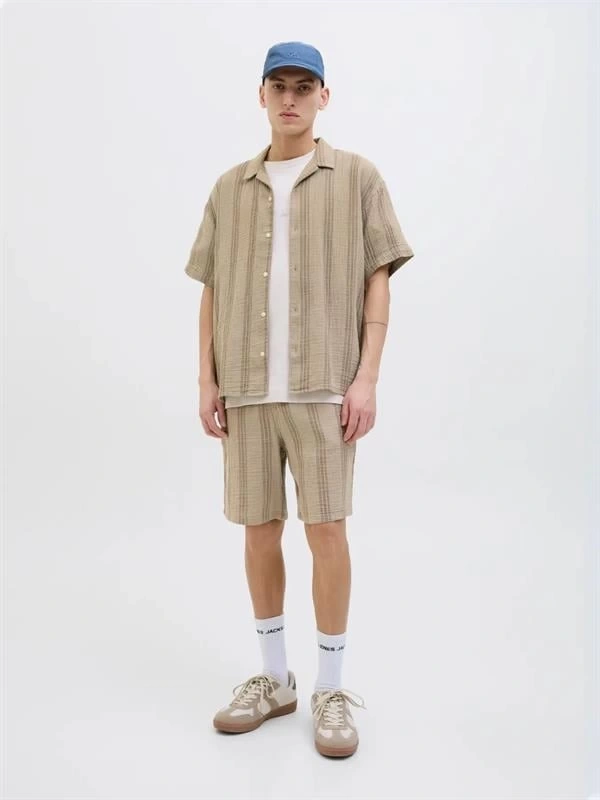 12274758 Müslin Kumaş Çizgili Ultra Hafif Erkek Short Kahve