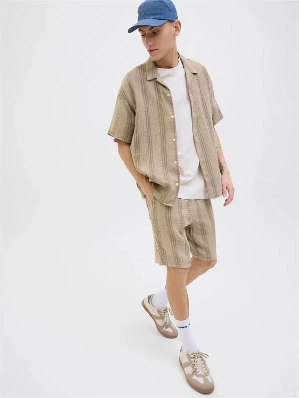 12274758 Müslin Kumaş Çizgili Ultra Hafif Erkek Short Kahve