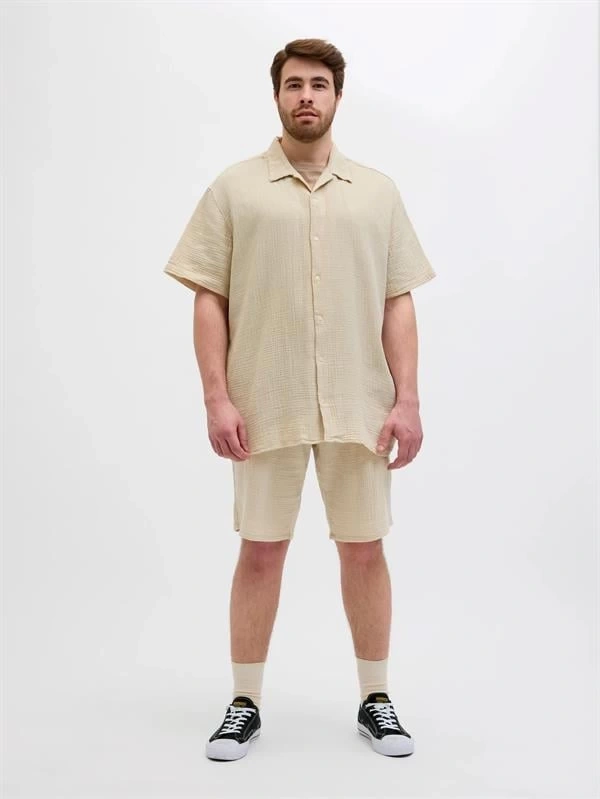 12279651 Müslin Kumaş Büyük Beden Rahat Erkek Short Bej