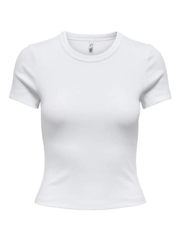 15339774 Likralı Fitilli Slim Fit Kadın T-Shirt Beyaz