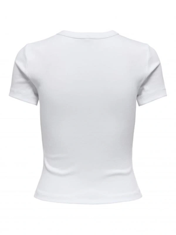 15339774 Likralı Fitilli Slim Fit Kadın T-Shirt Beyaz