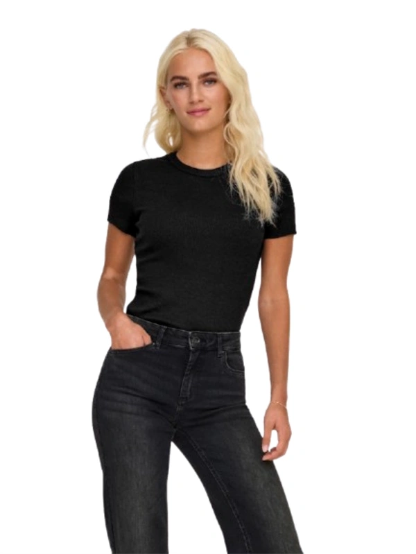 15339774 Likralı Fitilli Slim Fit Kadın T-Shirt Siyah