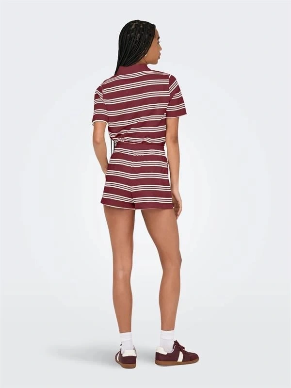 15351928 Beli İp Bağlamalı Kadın Penye Short Bordo