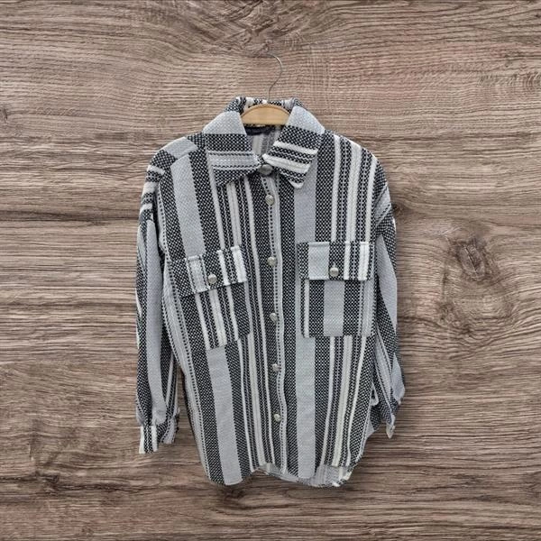 24K11642 Çizgi Desenli Düğmeli Gömlek Ceket