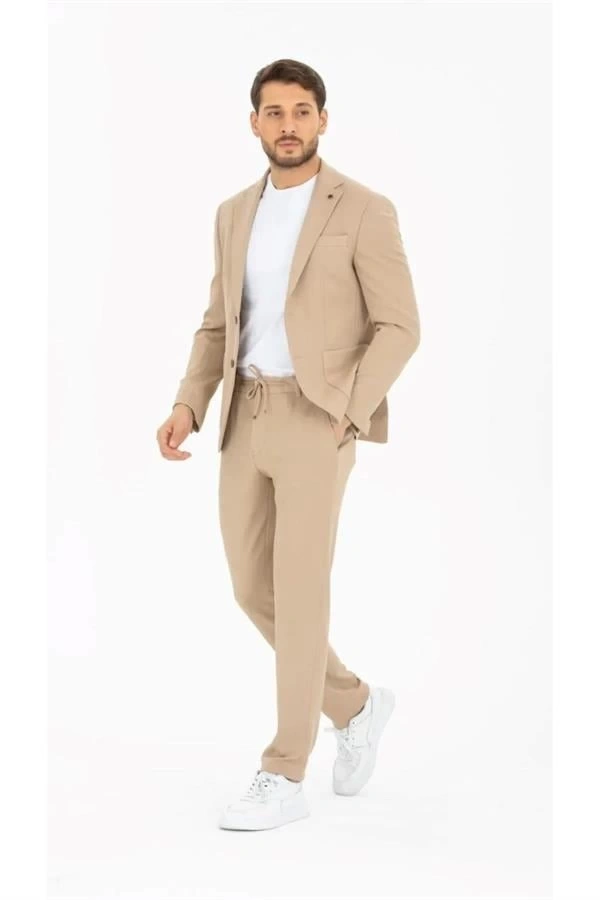 2534 Beli Lastikli Jogger Old Money Style Erkek Pantolon Bej